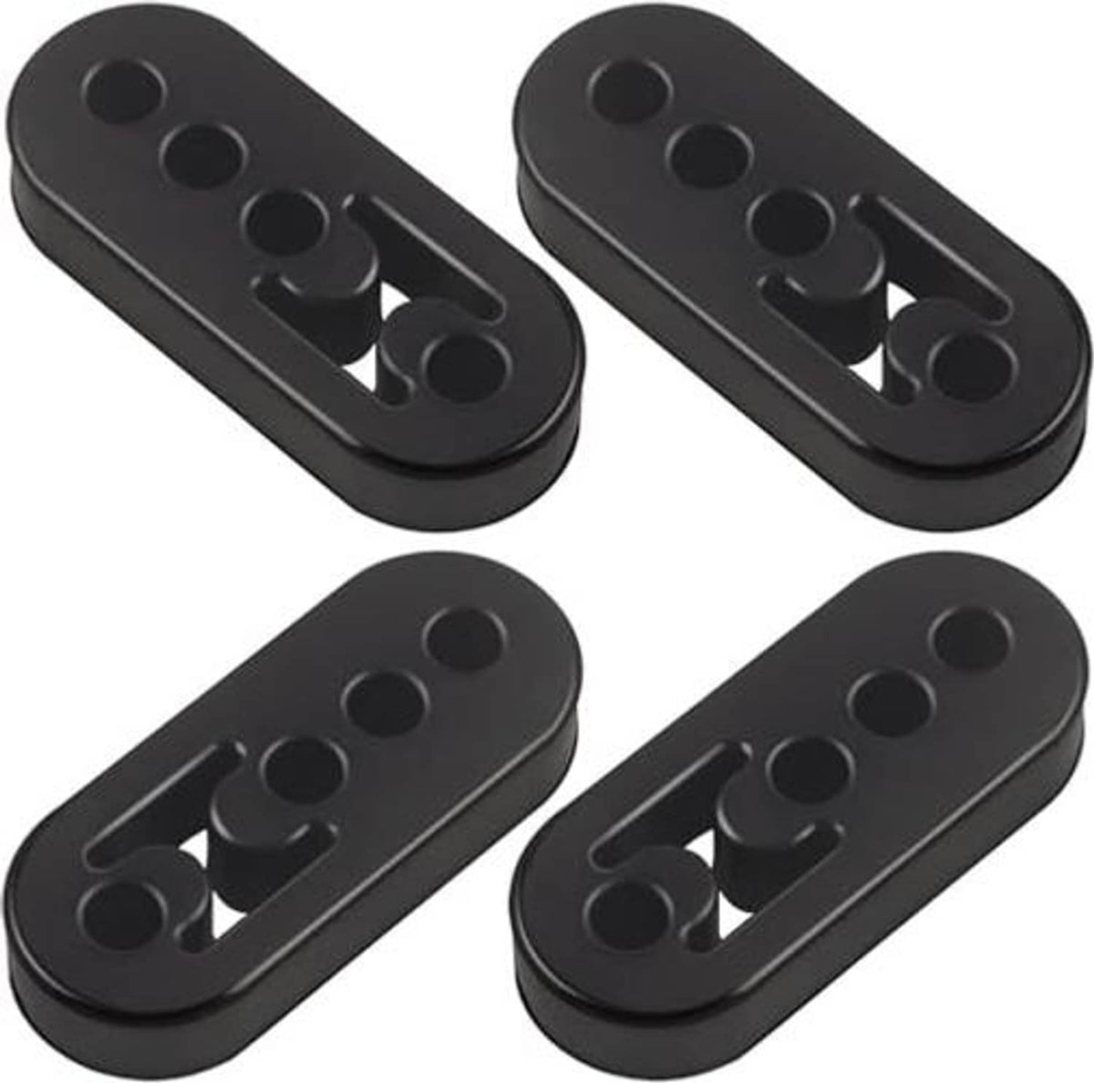 Black 4-hole rubber exhaust hangers, four-pack with U-shaped center grips