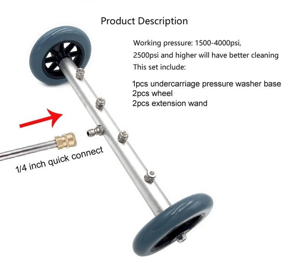 Undercarriage pressure washer cleaner set with 1/4 in quick-connect wand and blue wheels