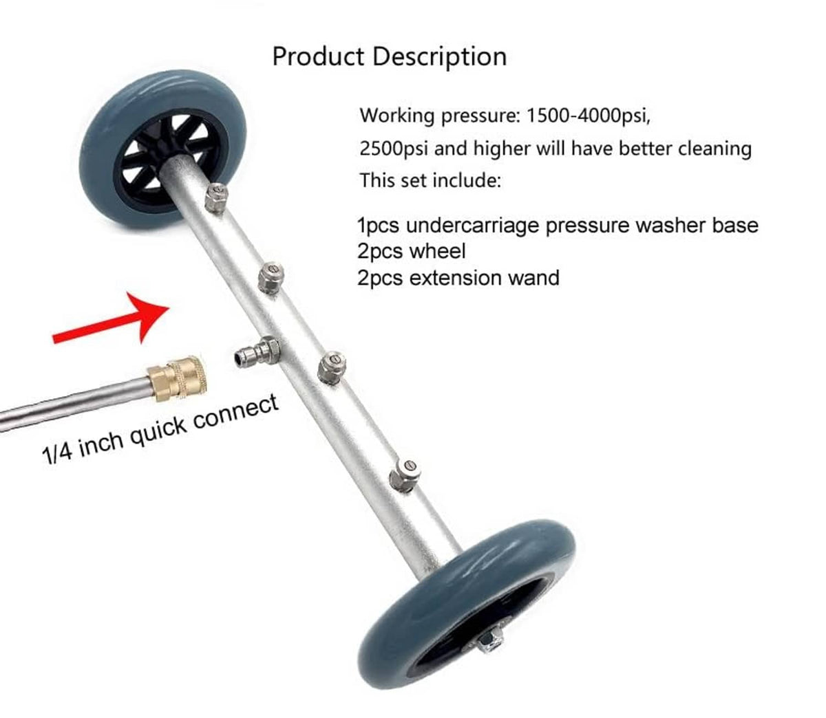 Undercarriage pressure washer cleaner set with 1/4 in quick-connect wand and blue wheels