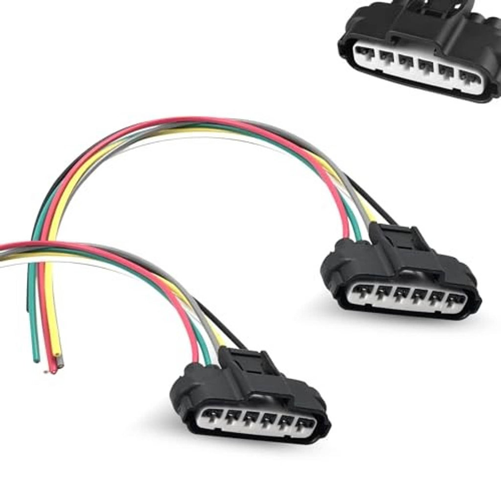 Two 6-pin TPS electrical connectors with black housings and colored wire leads