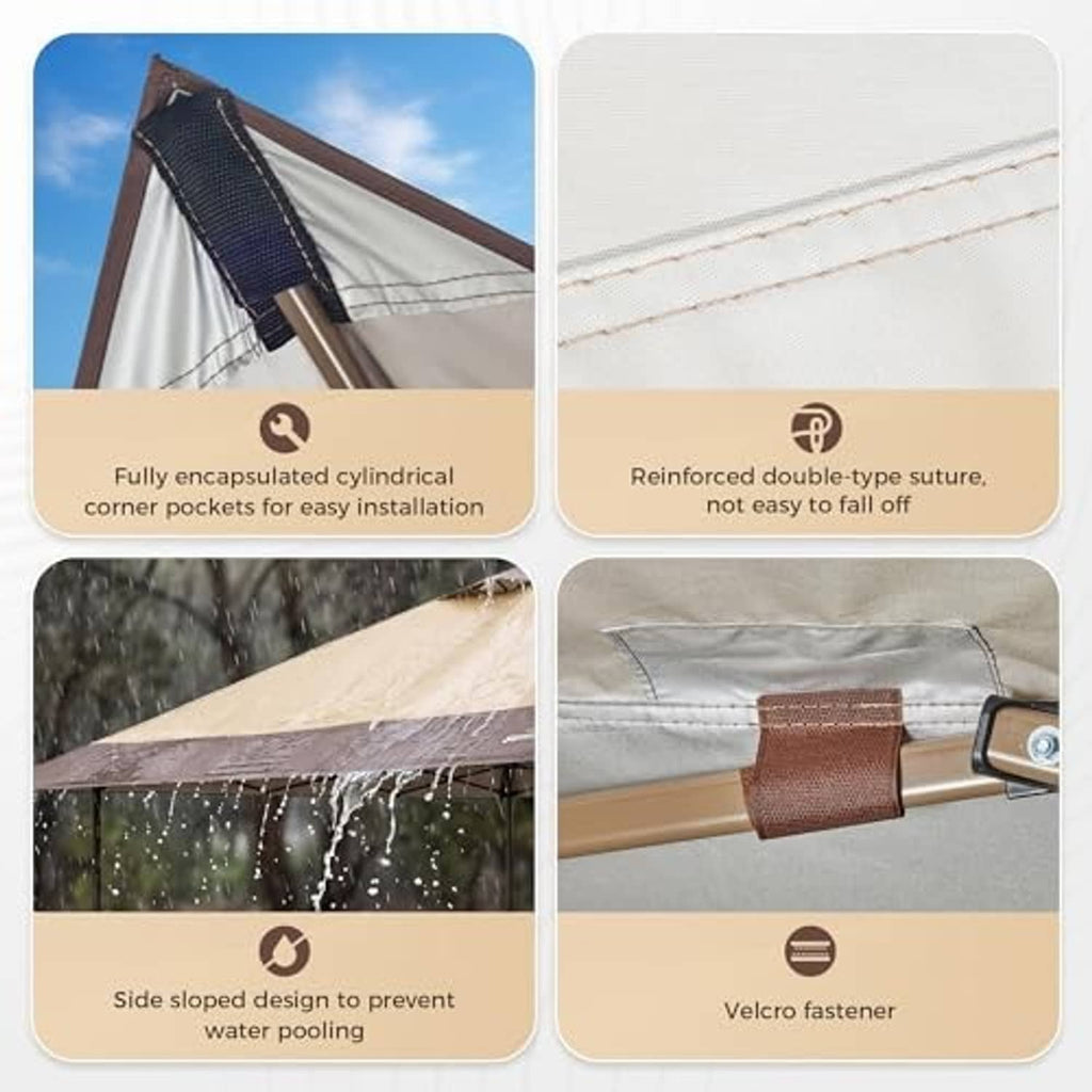 Khaki canopy top cover with reinforced double-stitched seams and corner pockets