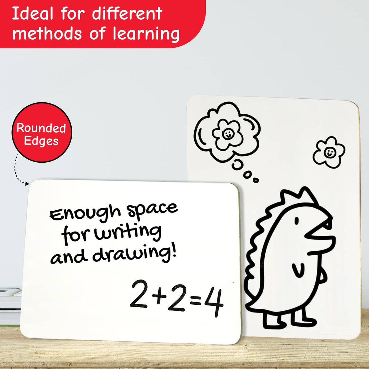 White dry erase lapboard with rounded edges, space for writing and drawing