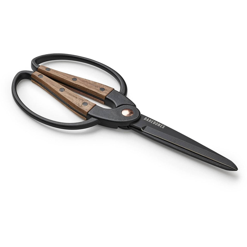 Dual grip garden shears, angled view, black blades with walnut handle scales and loop grips