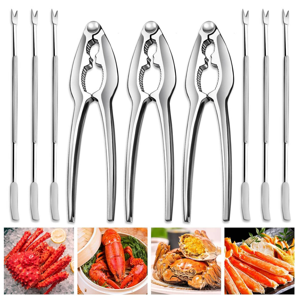 9-piece stainless steel seafood cracker and pick set, lobster and crab tools