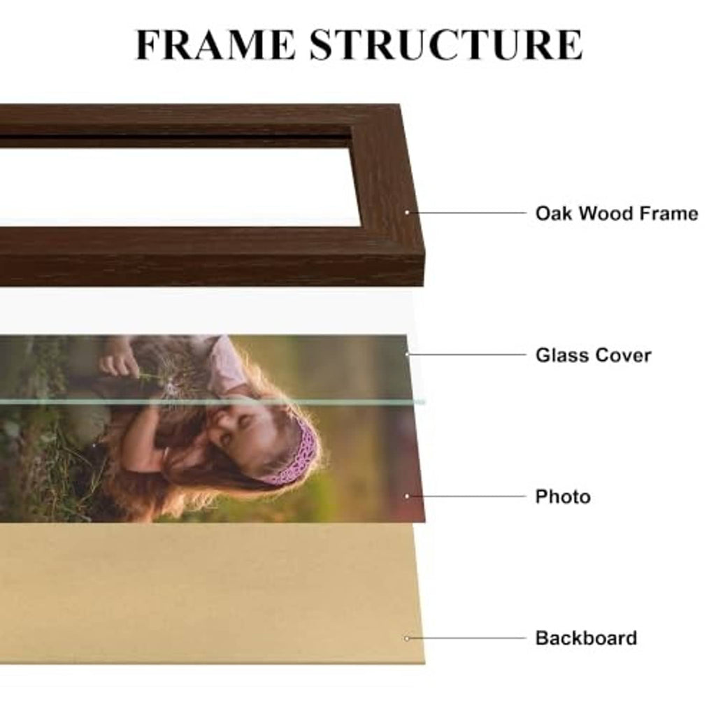 Walnut wood picture frame showing glass cover and backboard layers