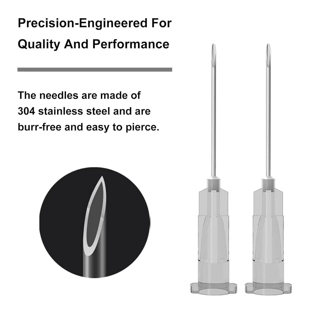 Disposable 27G luer lock needles with clear protective caps and needle tips