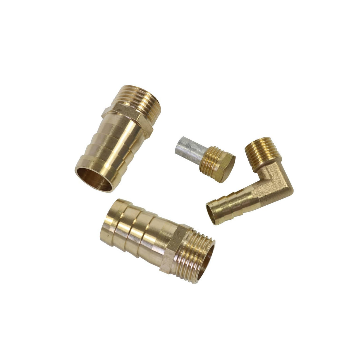 Brass hose fitting set with elbows and threaded ends