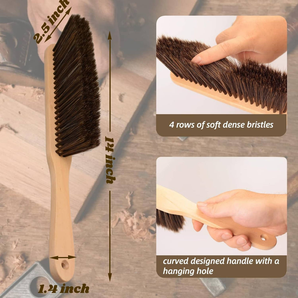 Compact wooden hand broom with dense khaki bristle rows and arched handle