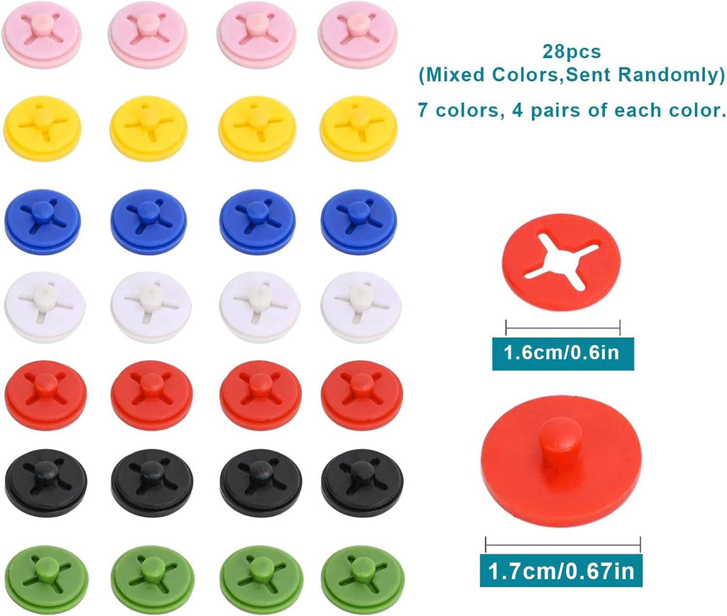 Mixed-color 28-piece running bib clips, red, pink, yellow, blue, green and black discs and pairs