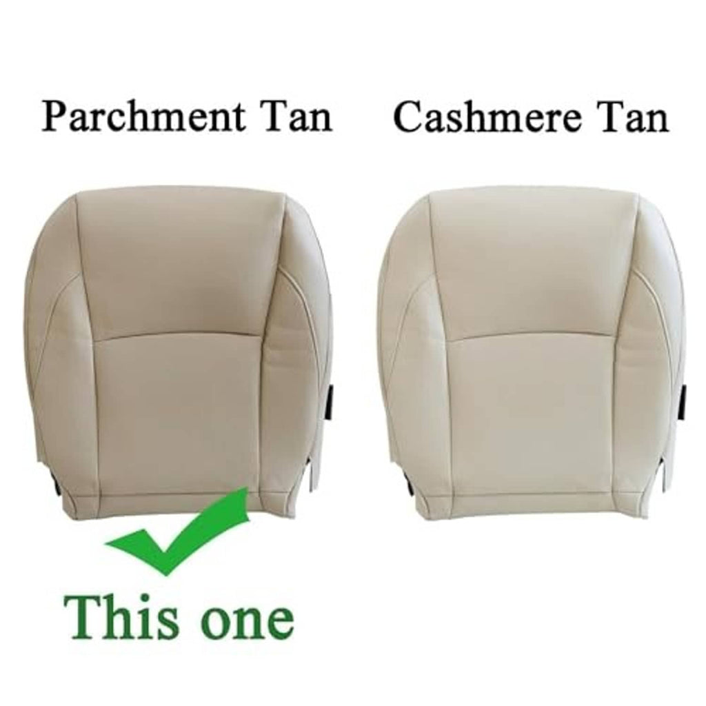 Set of light tan seat bottom covers in parchment and cashmere shades