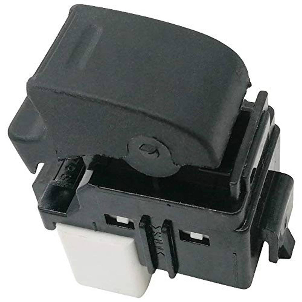 Power window switch showing underside contacts with black housing and white mounting block