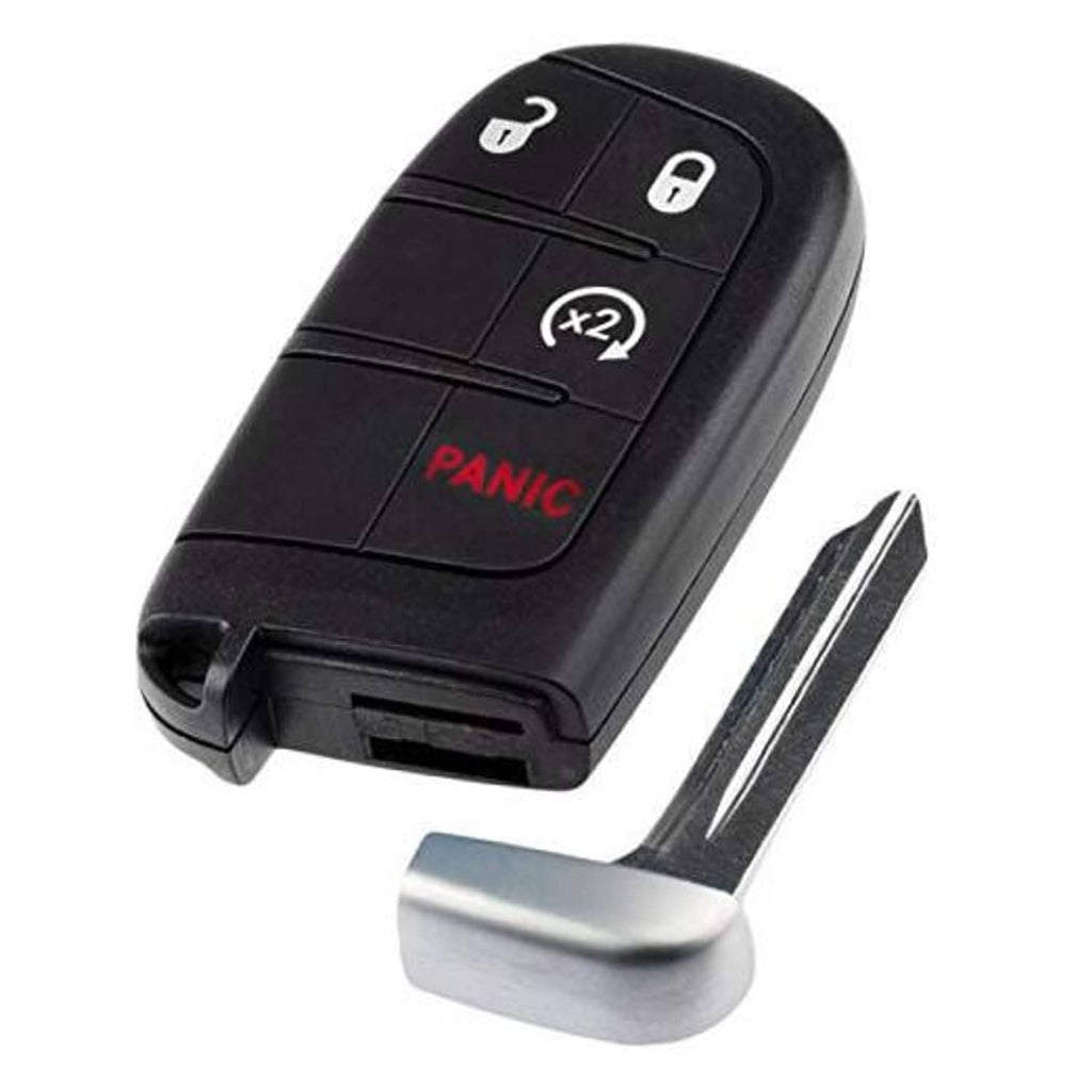 Black keyless entry key fob with panic, lock/unlock and x2 buttons, metal key blade