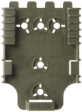Dark olive locking system fork plate with side rails and circular cutouts