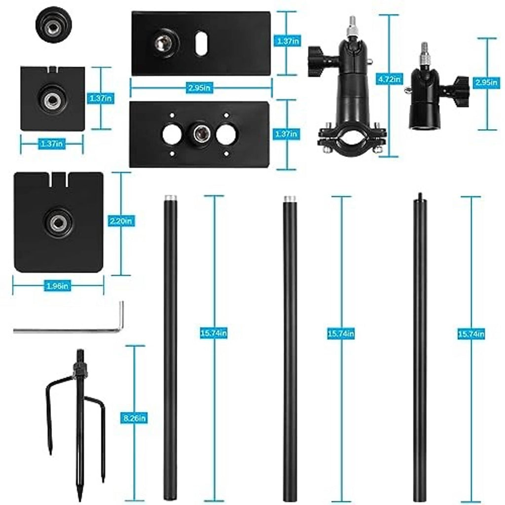 Hardware set for solar ground mount stand: brackets, rods, and ground stake