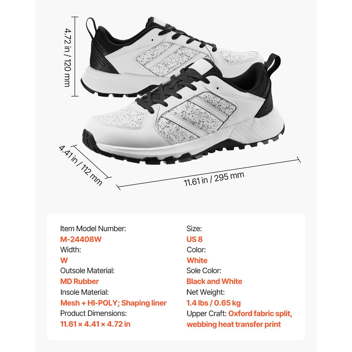White cross training sneaker with black overlays, lace-up closure, and speckled toe