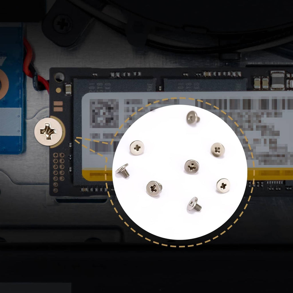 M.2 SSD mounting screw on laptop motherboard, close-up