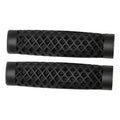 Pair of black bicycle handlebar grips with diamond crisscross texture and flared ends