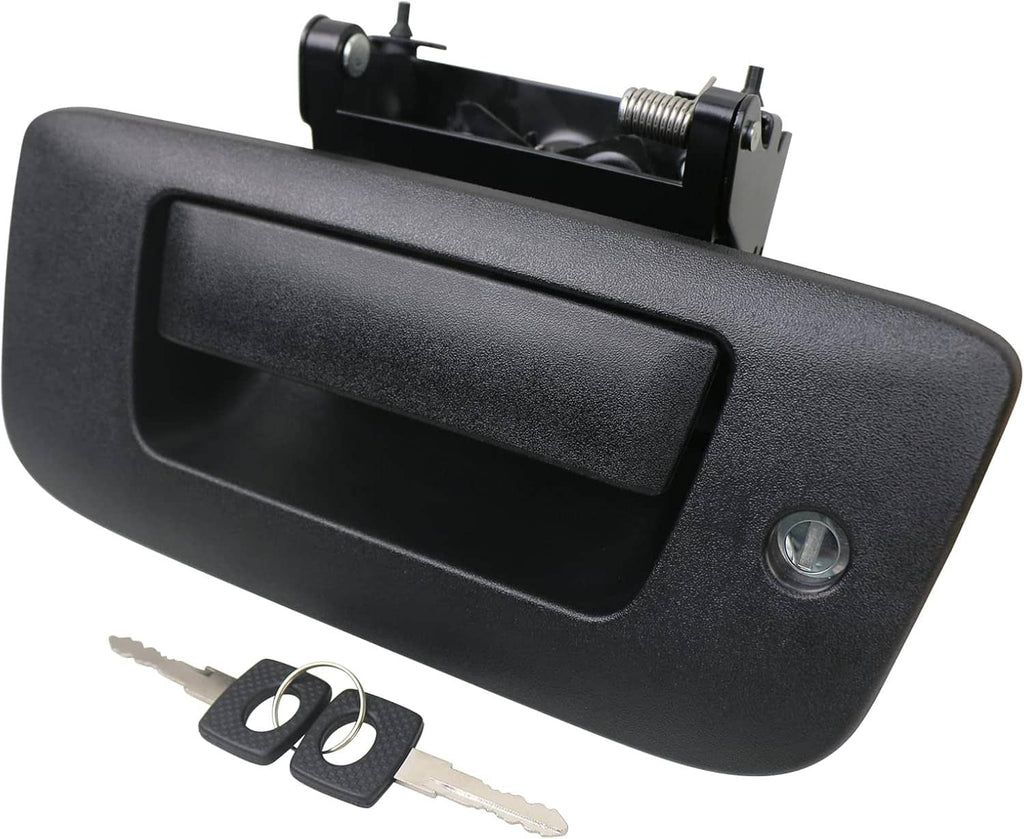 Black tailgate lock handle with cylinder and matching key set
