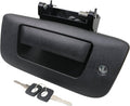 Black tailgate lock handle with cylinder and matching key set