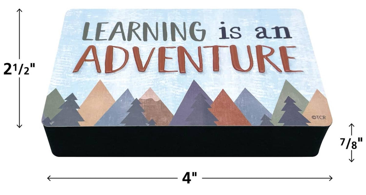Mountain-themed magnetic whiteboard “Learning is an Adventure,” 4 x 7/8 x 21.5 in