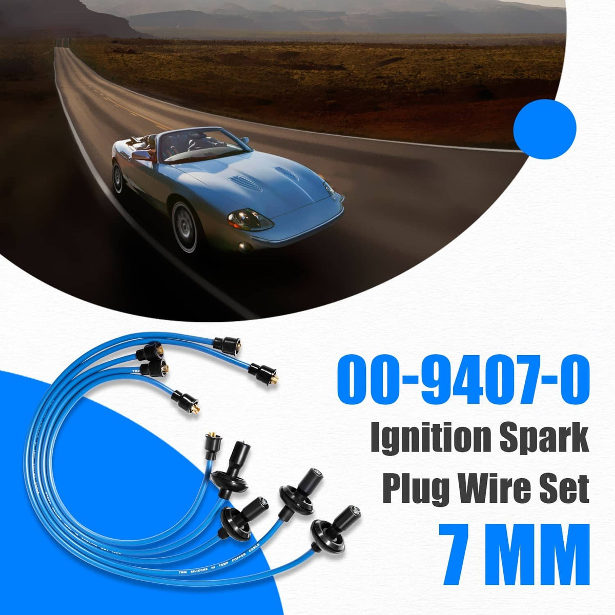 Blue spark plug wire set with multiple black boots and plug connectors