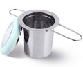 Light blue folding-handle stainless tea infuser with fine mesh strainer basket