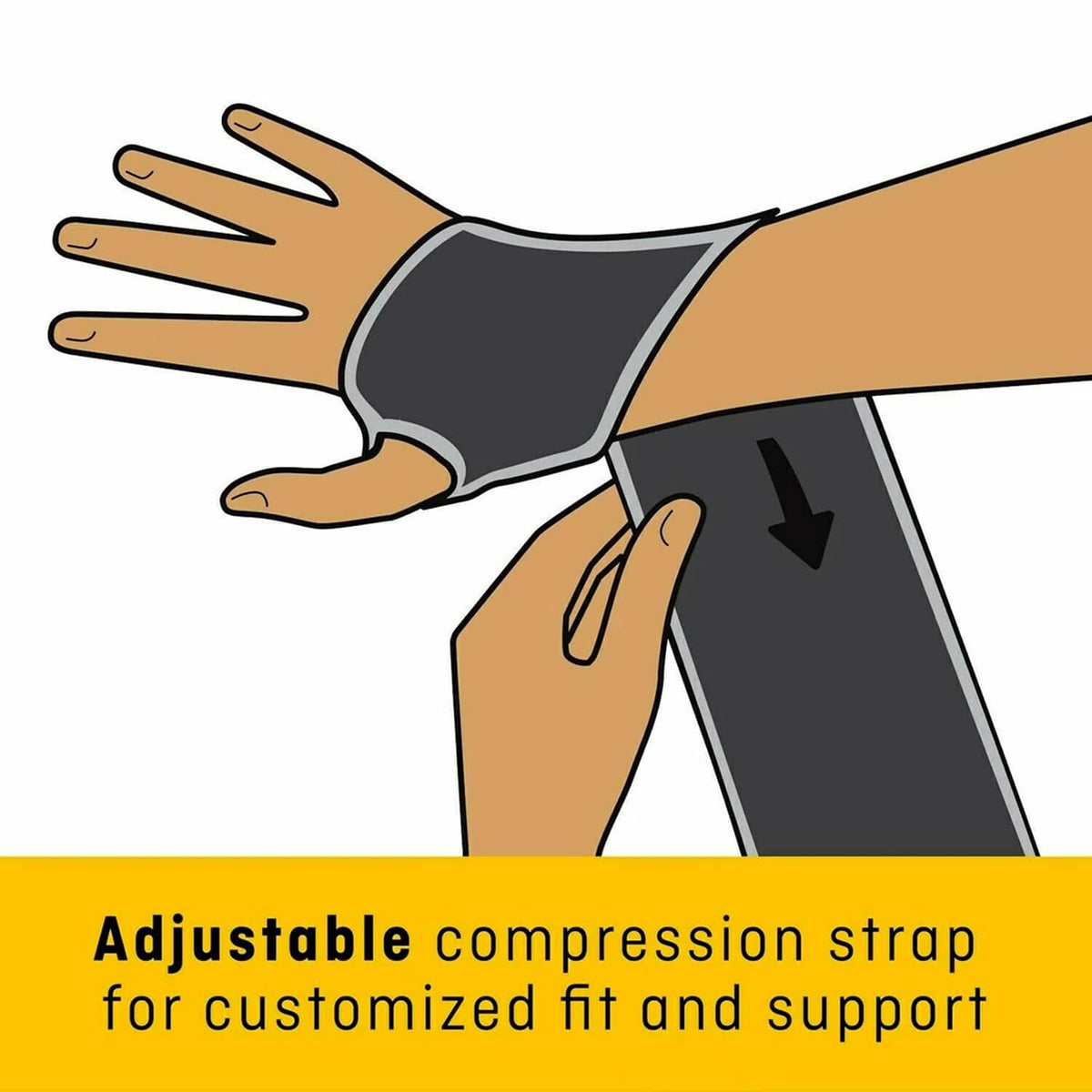 Adjustable compression strap wrist support with wrap-around design