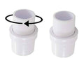 White pool vacuum swivel adapter connector with two hose ports, angled view.