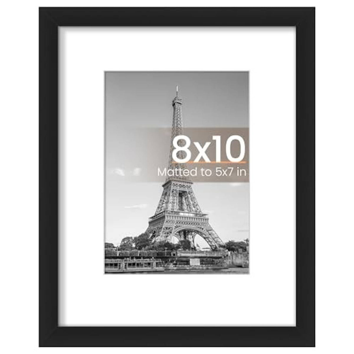 Black 8x10 picture frame with white mat and 5x7 photo opening