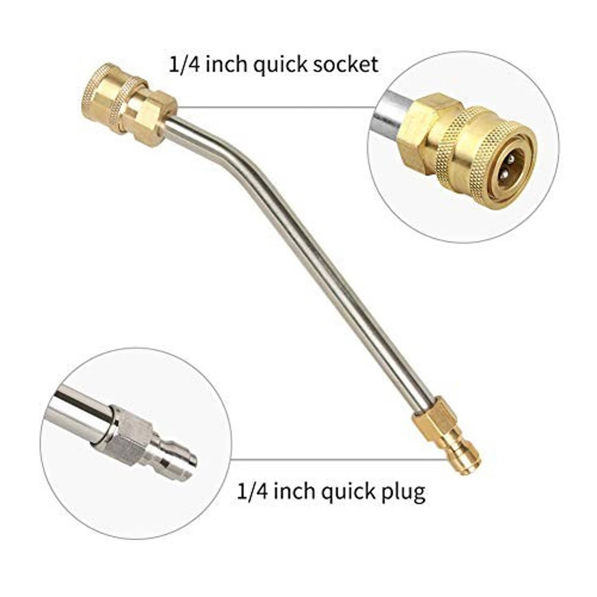 1/4-inch quick-connect plug and socket on curved stainless gutter cleaner wand