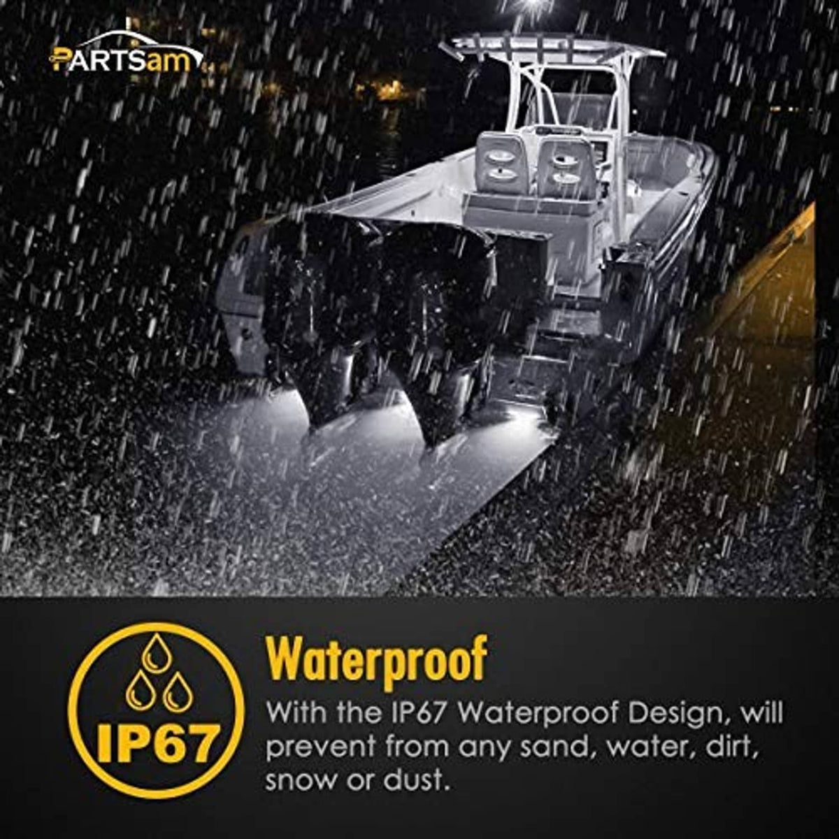 Waterproof LED utility light bar on a vehicle, clear lens and black housing.