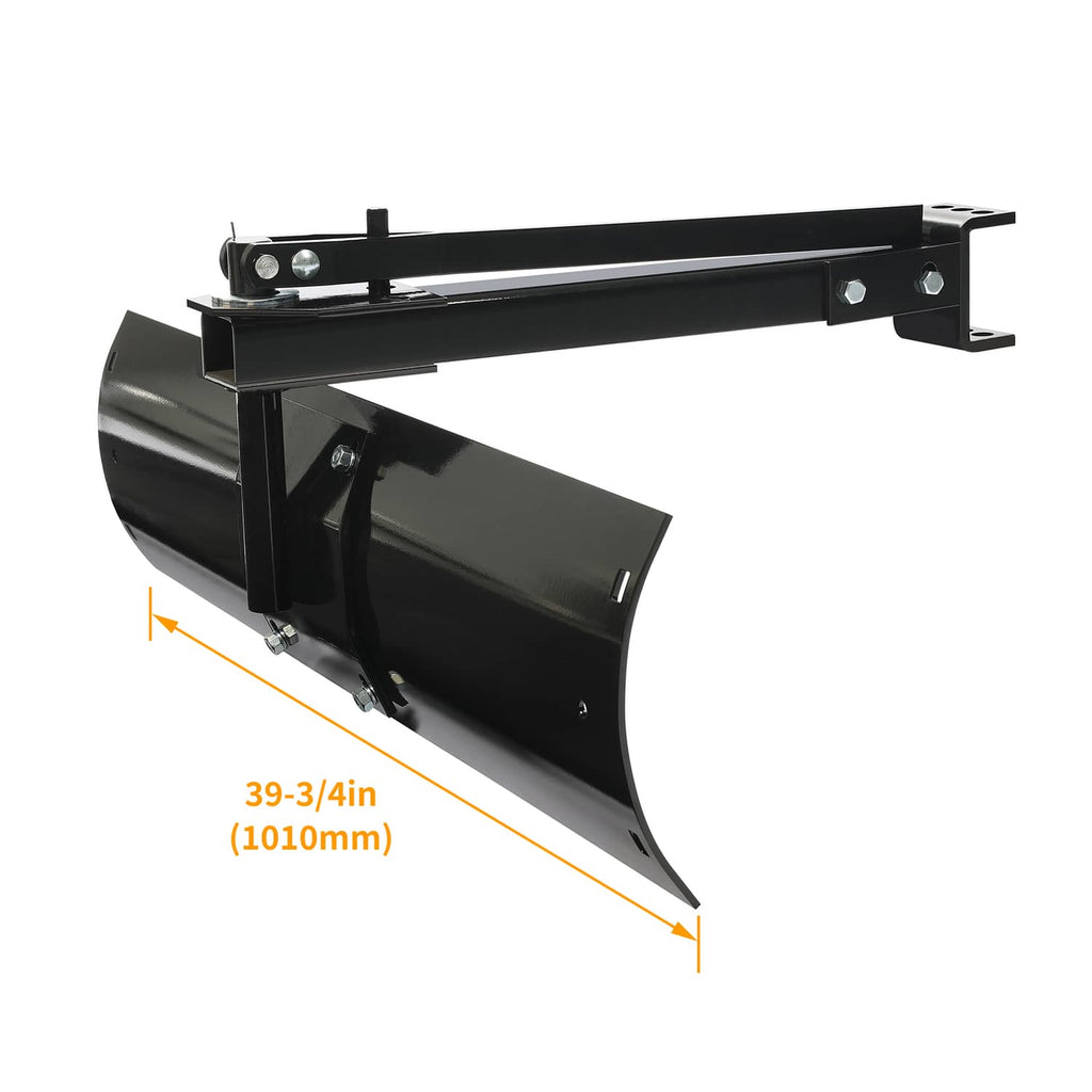 Black tow-behind rear scrape blade with side bracket and cutting edge