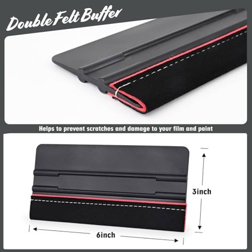Black 6-inch squeegee with double-felt buffer and red stitched edge seam detail
