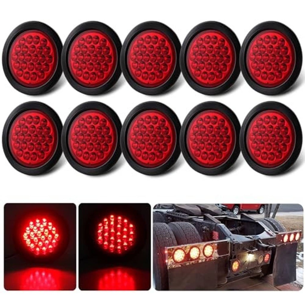 Ten-pack 4-inch round red LED trailer tail lights with black bezels