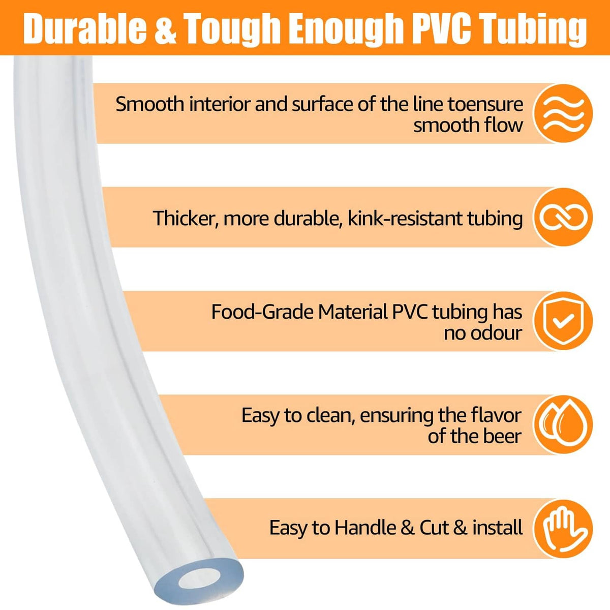 Clear PVC beer line tubing, thick kink-resistant hose for draft beer systems