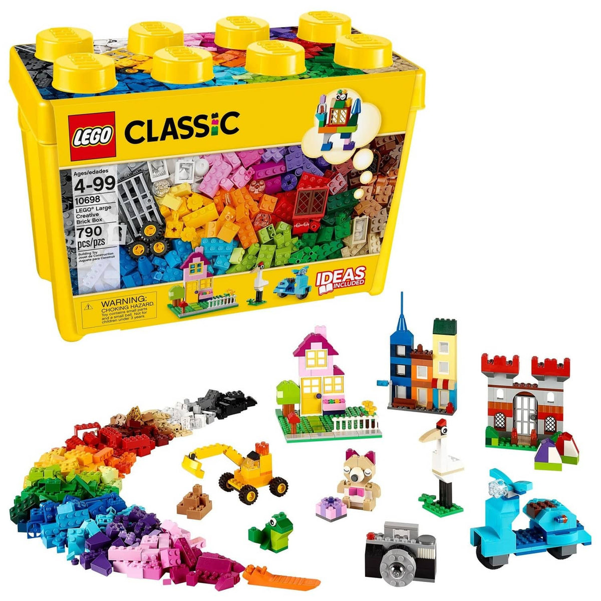 LEGO Classic large brick box with multicolor pieces and built example models