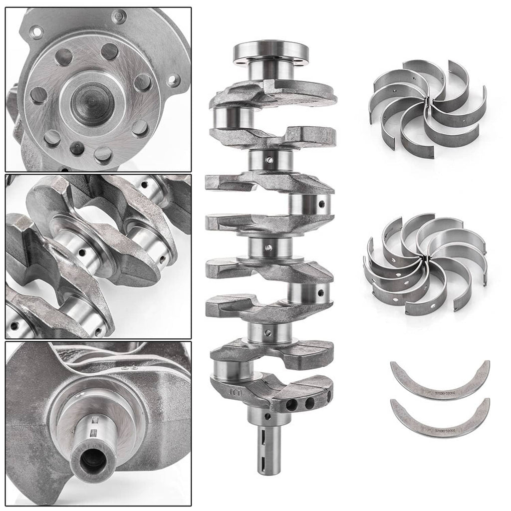 Crankshaft and bearing kit set with wheel hub side and multiple journal bearings