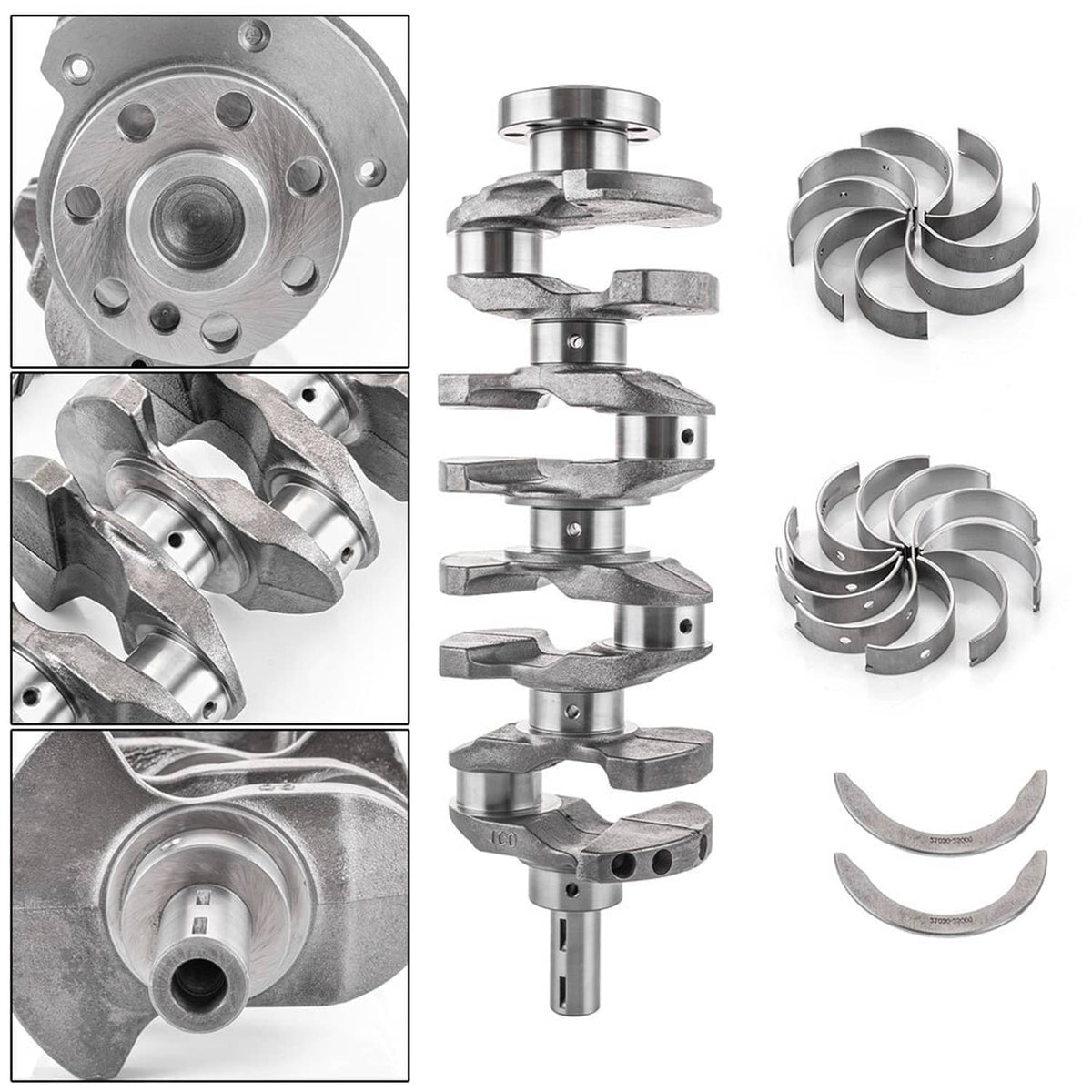 Crankshaft and bearing kit set with wheel hub side and multiple journal bearings