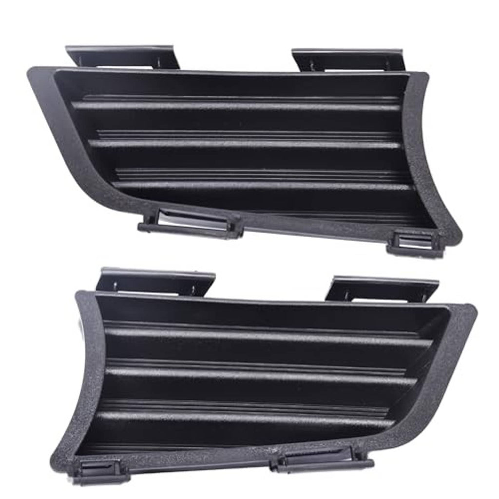 Set of black fog light grille covers with horizontal slat pattern and snap tabs