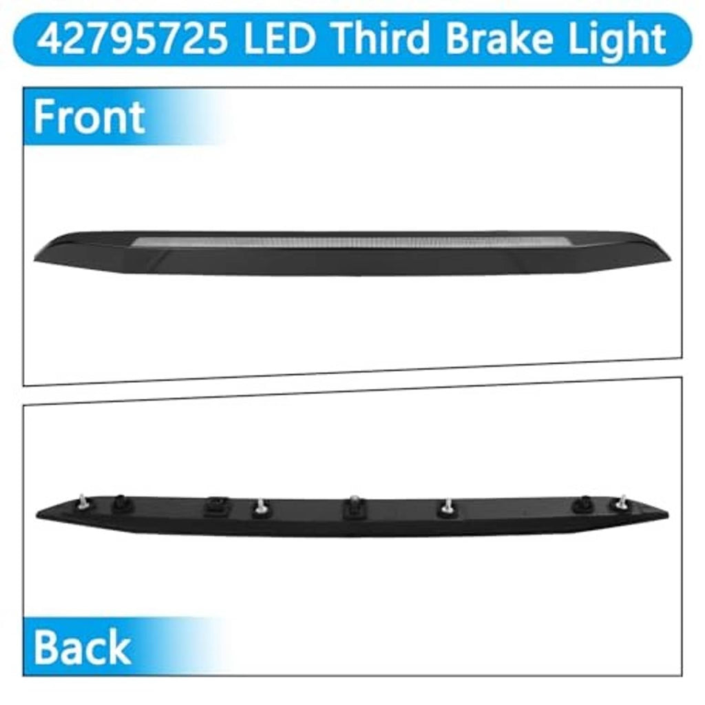 LED high mount stop light housing with clear ribbed lens, shown front and back