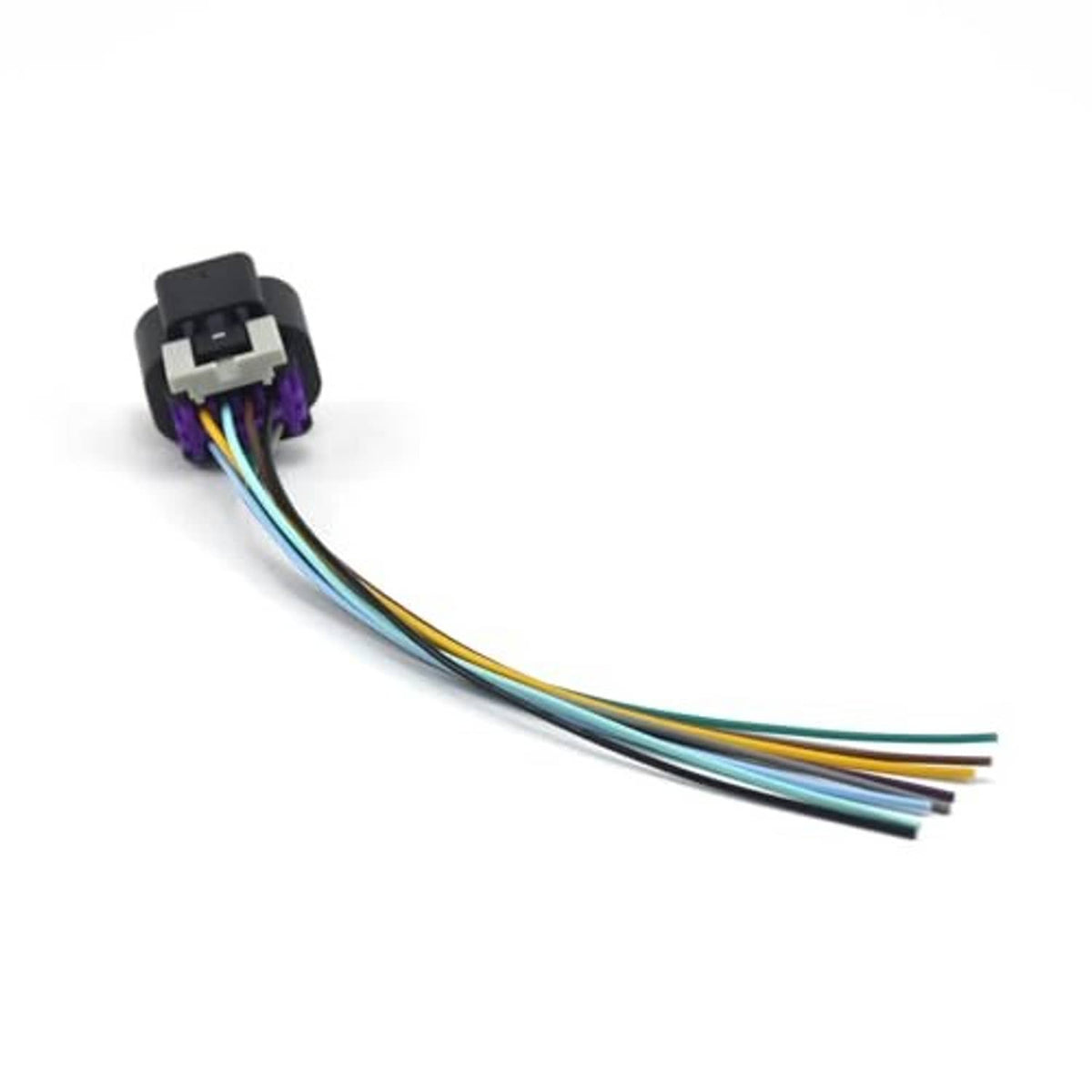 8-wire connector pigtail with small black plug housing and multicolor wires
