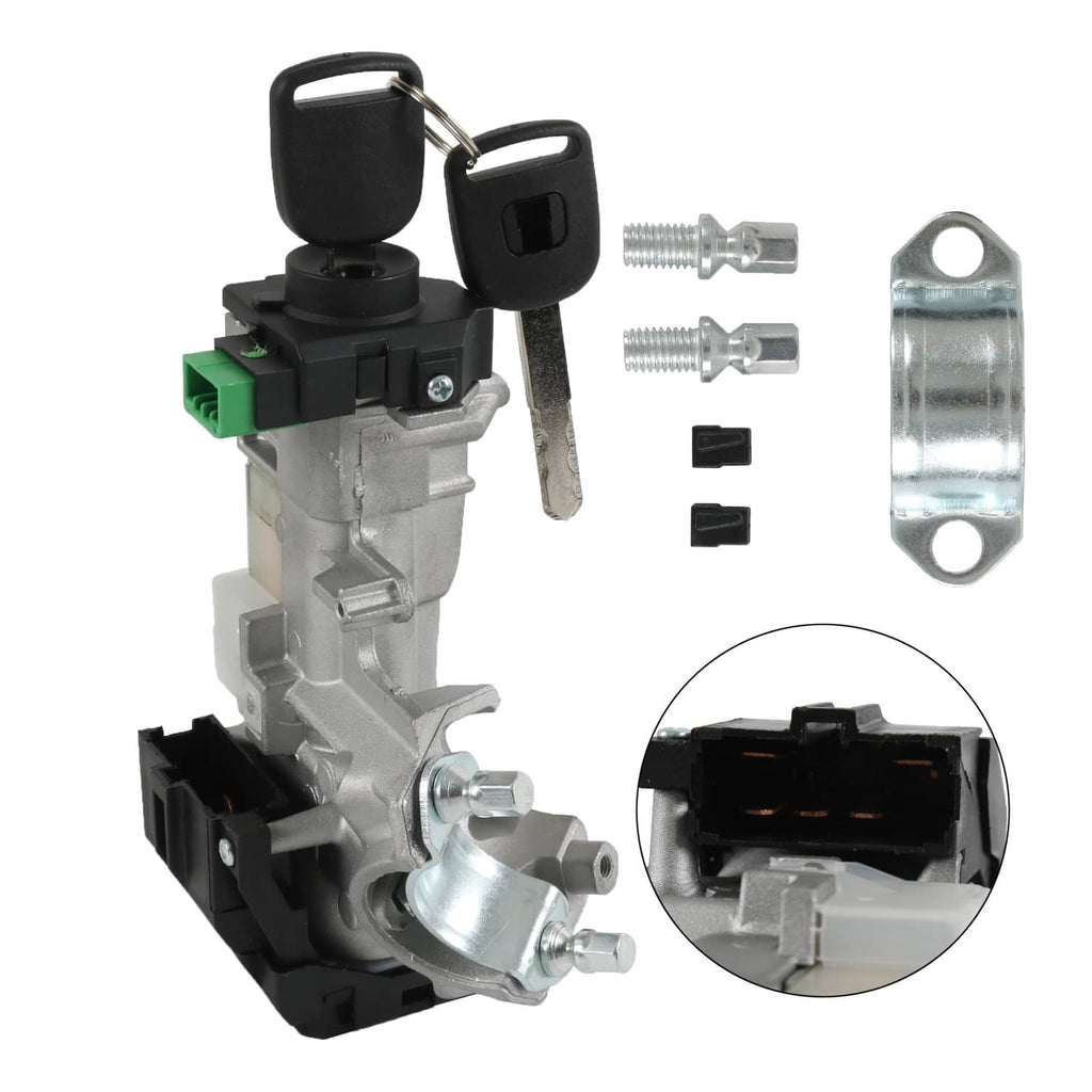 Ignition switch lock cylinder with two keys, black fob housings and silver housing