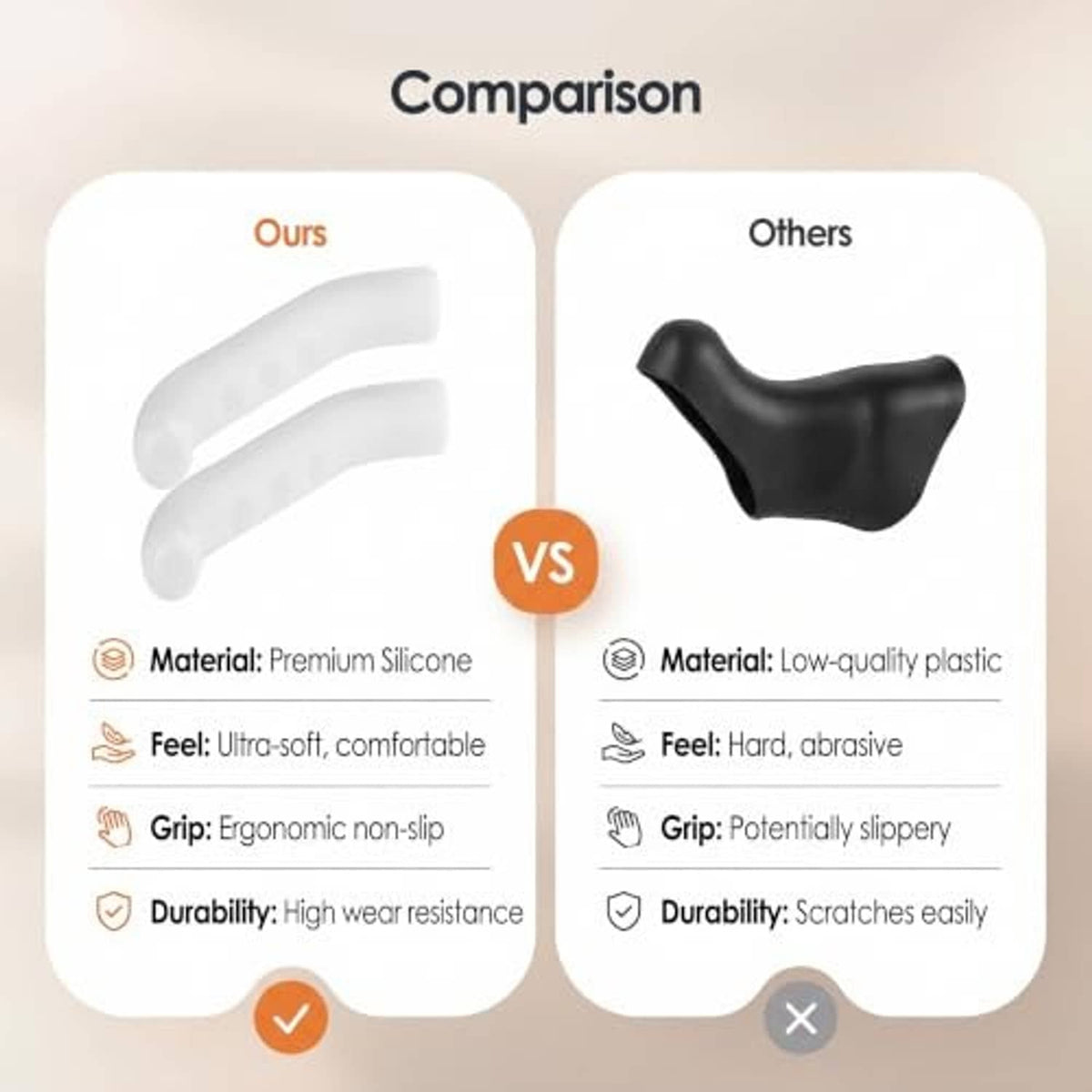White silicone brake lever grip sleeves, soft non-slip curved shape