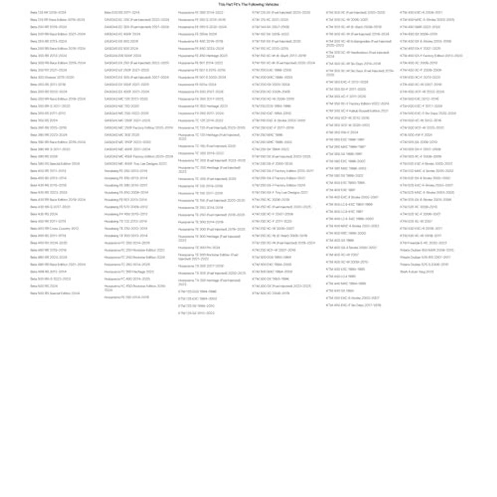 Detailed application/specs table listing compatible models for the front sprocket