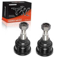 Pair of front upper ball joints with black rubber boots and threaded mounting studs