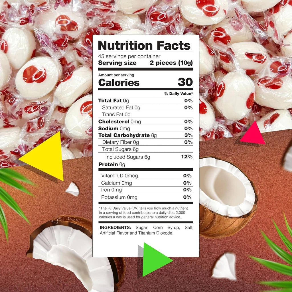 Coconut-filled hard candy pieces in a clear bag