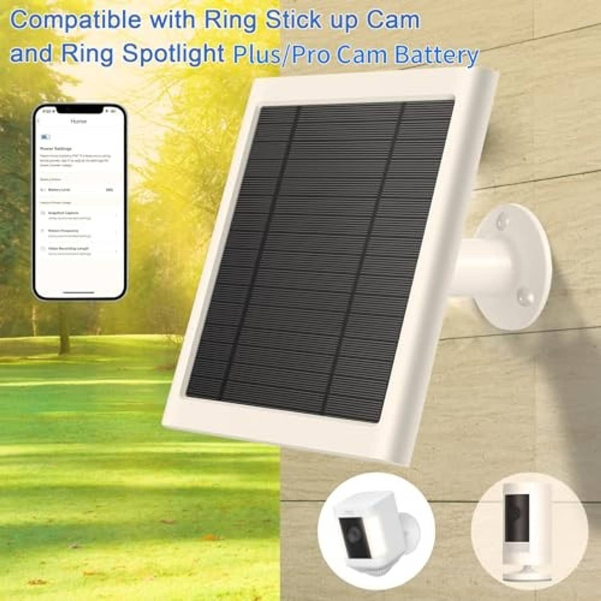 Solar panel charger kit with wall mount bracket and charging cables, white