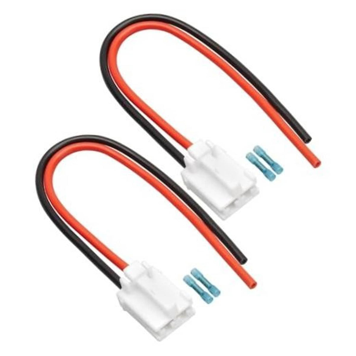 Pair blower motor connector harnesses with white 2-pin plugs and red/black wires