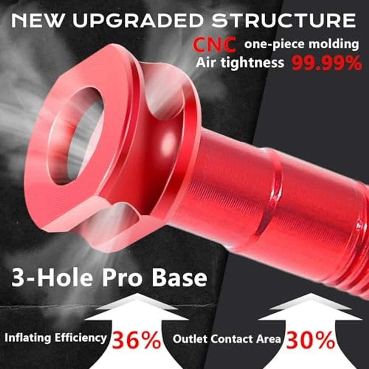 Red Presta valve stem 3-hole pro base close-up