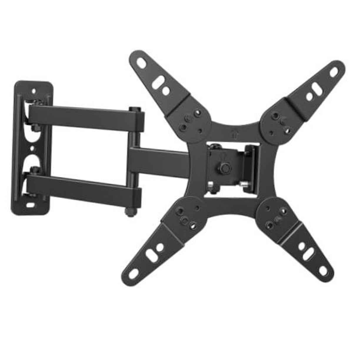 Black full-motion TV wall mount bracket with cross arms and mounting plate